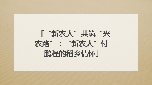 “新农人”共筑“兴农路”：“新农人”付鹏程的稻乡情怀