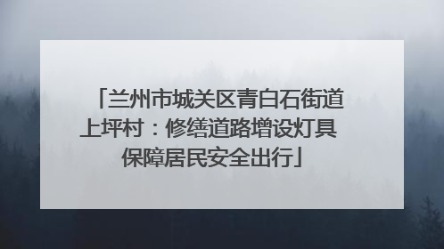 兰州市城关区青白石街道上坪村：修缮道路增设灯具 保障居民安全出行